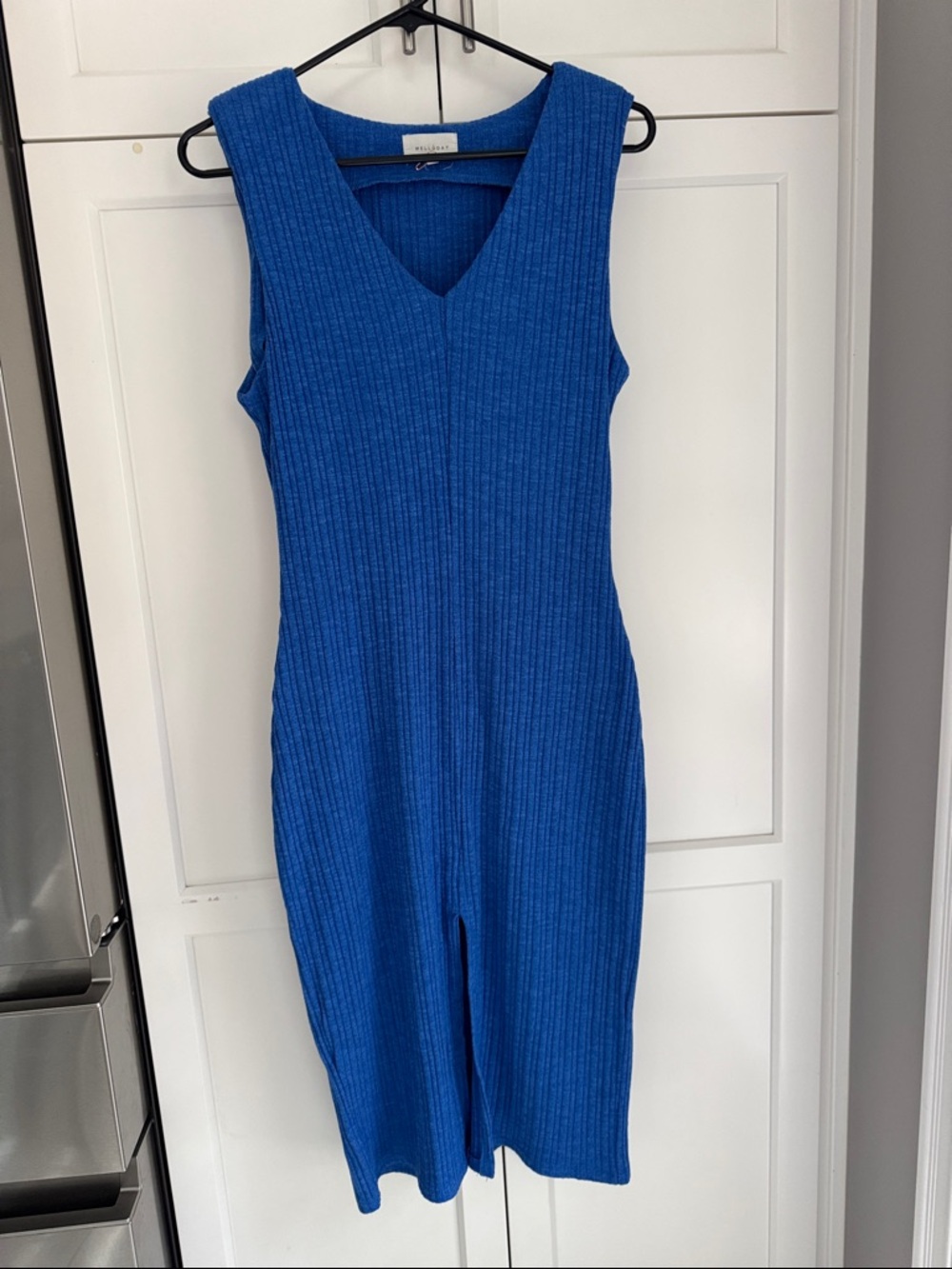 MELLODAY Ribbed V-Neck Sleeveless Midi Dress in Cobalt